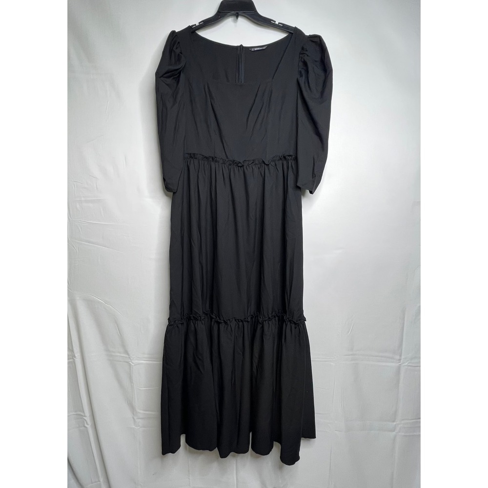 Witchy Black Maxi Dress Women S Puff 1/2 Sleeve Tiered Ruffle Goth Whimsigoth